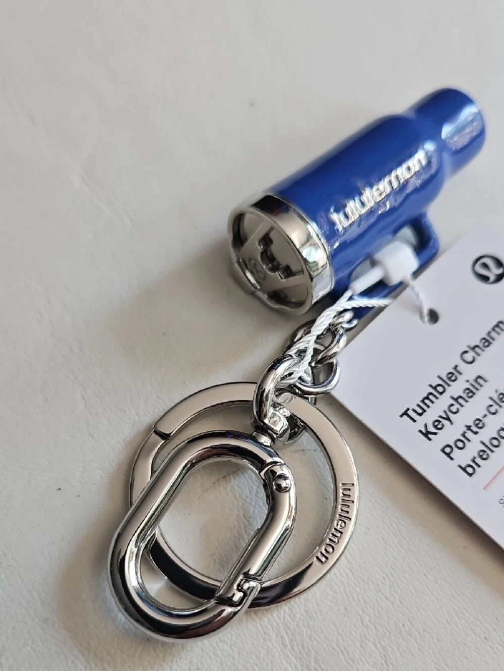 lululemon Blue Mini Tumbler Keychain with Silver Hardware